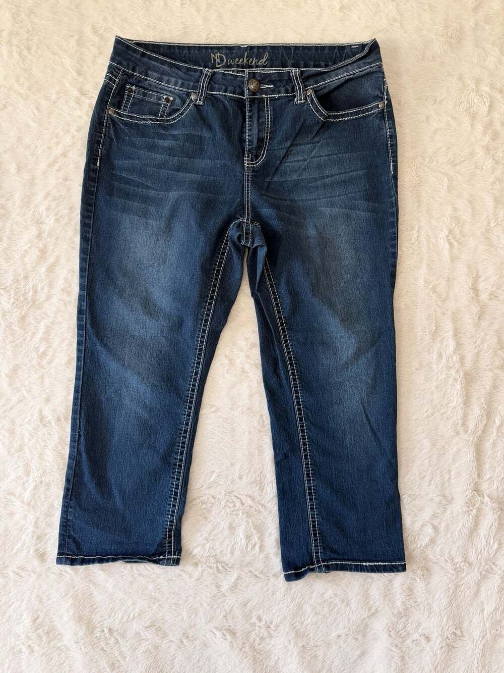 ND Weekend Womens 12 Cross Back Pocket Capri Jeans Stretch Blue Denim Y2K